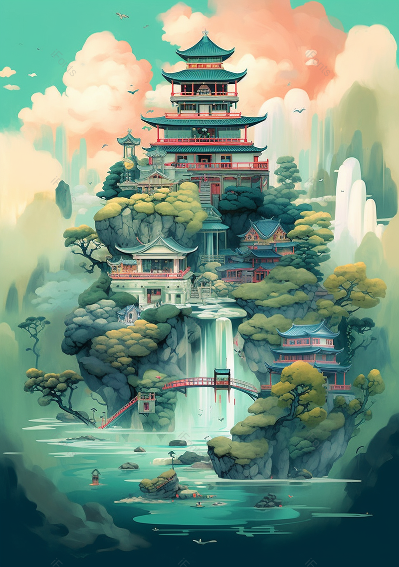 原创唯美古代高楼建筑中国风插画,插画/手绘图,插画/手绘图库,插画/手绘图下载,插画/手绘